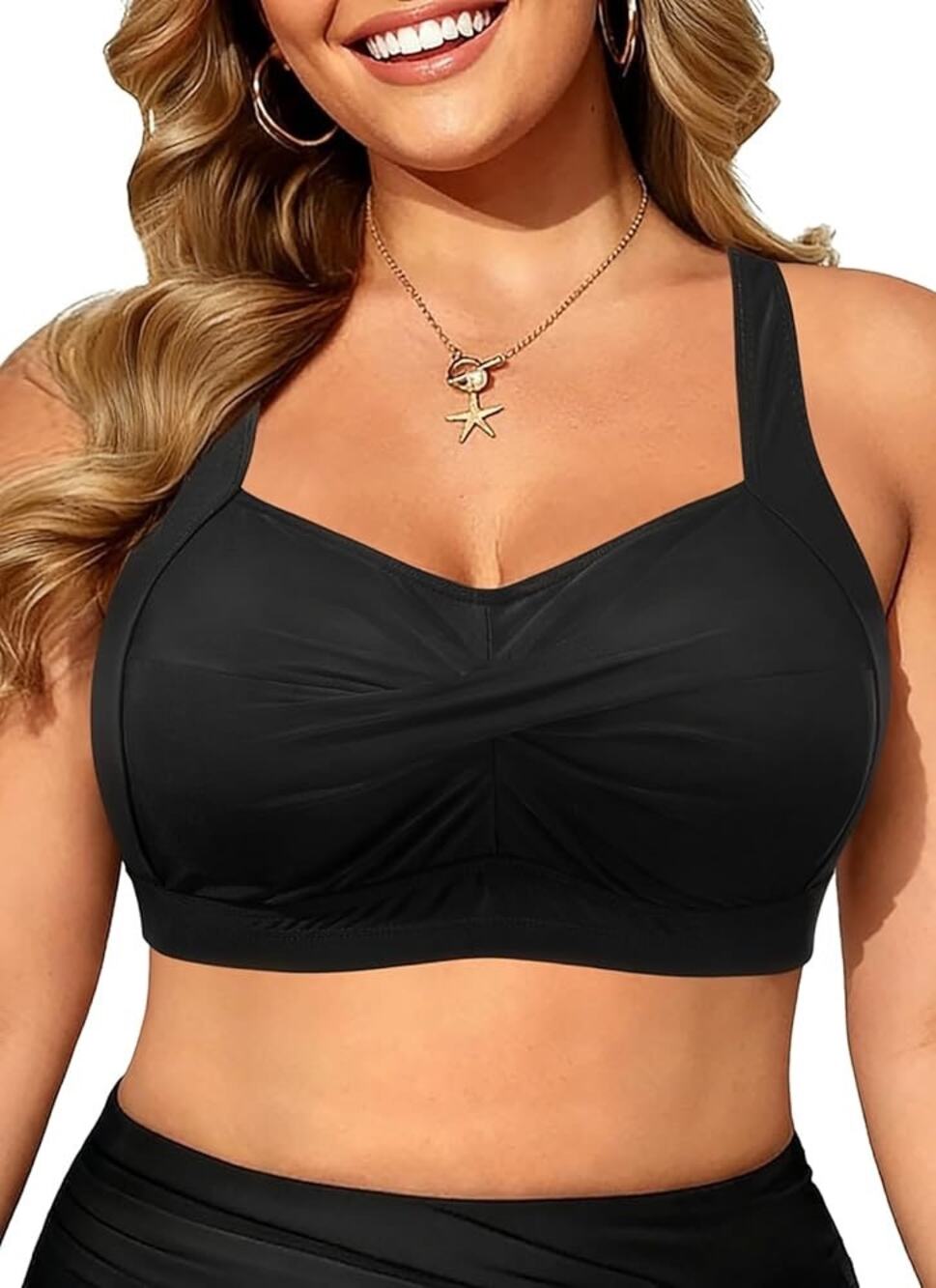 Daci Plus Size Push Up Bikini Top Black Twist Front Swim Bra NWT Size XL 14W 16